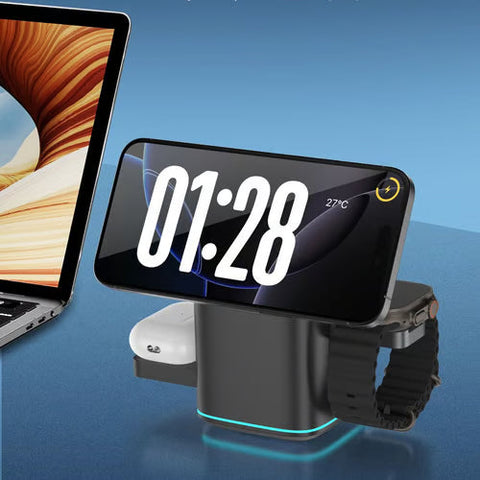 🔥Hot Sale🔥3-in-1 MagSafe Wireless Charging Station with Auto-Rotation – Works with iPhone, Samsung & All Qi-Enabled Devices