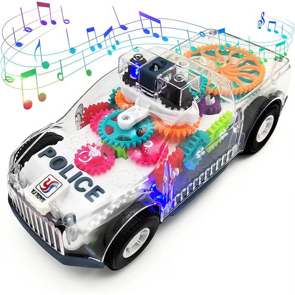 Light Up Transparent Gears Police Car Toy for Kids